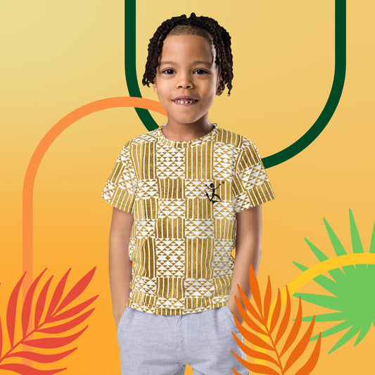 Kukuwa® Kids crew neck t-shirt Golden Kente